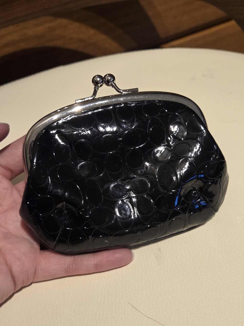 Coach Black Patent Kiss-Lock Coin Purse